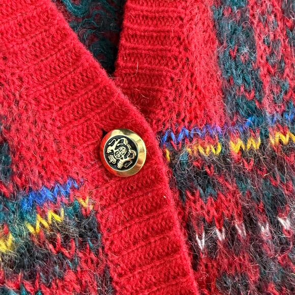 Vtg 90s Susan Bristol Cardigan Sweater Mohair Wool Holiday Plaid Women M Classic - Picture 5 of 8